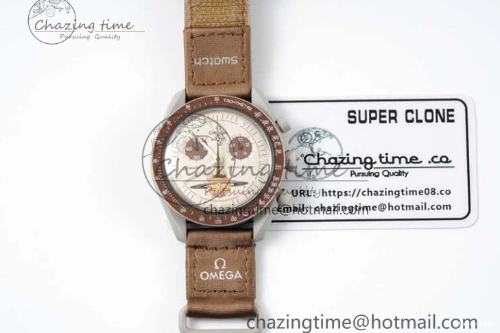 0418 Speedmaster Misson To Saturn 1:1 Best Edition Beige Dial On Nylon Strap Quartz Casual 7861